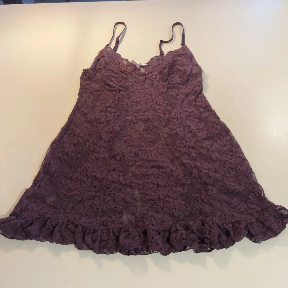 Victorias Secret Vintage 90's Purple Lace‎ Slip Dress Large Floral Whimsigoth